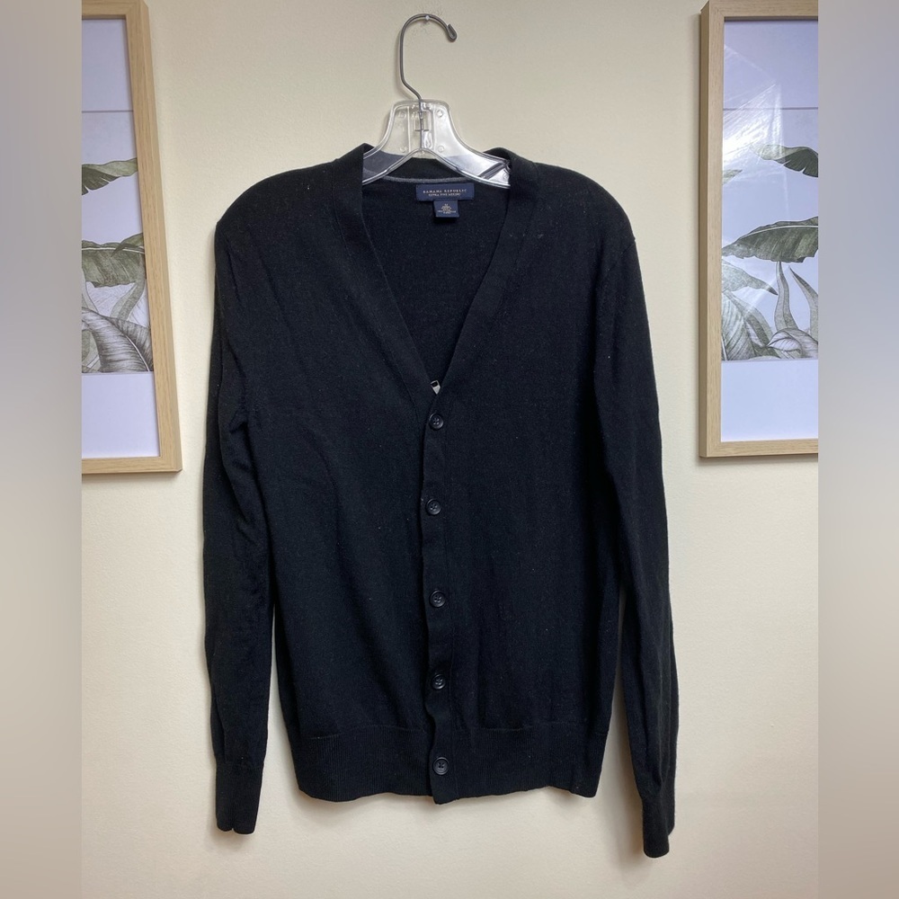 Banana Republic Cardigan Zipper Button Black Extra Fine Merino Wool